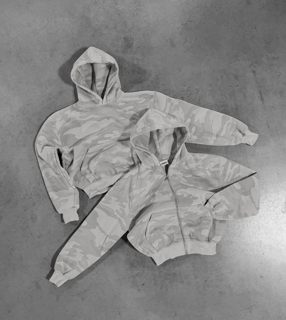 PEARL GREY CAMO ZIP HOODIE - Image 9